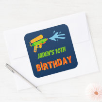 Water Gun Battle Pool Party Kids Summer Birthday Square Sticker