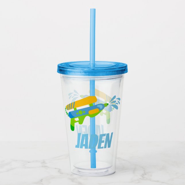Water Gun Battle Pool Party Summer Personalized Acrylic Tumbler (Front)