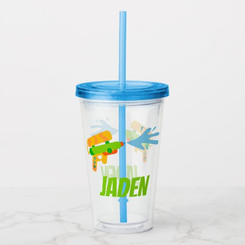 Water Gun Battle Pool Party Summer Personalized Acrylic Tumbler