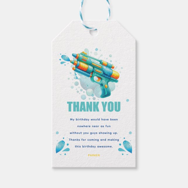 Water Gun Birthday Custom Gift Tags (Front)