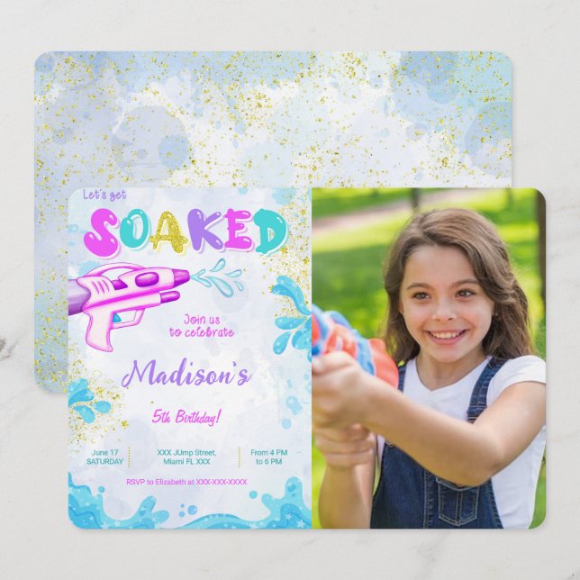 Water Gun Birthday Photo Invitations  (Front/Back)