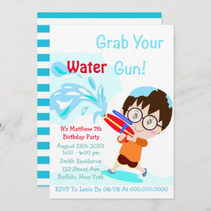 Water Gun Boy Birthday Party Invitations