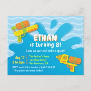 Water Gun Boys Summer Birthday Party Invitations