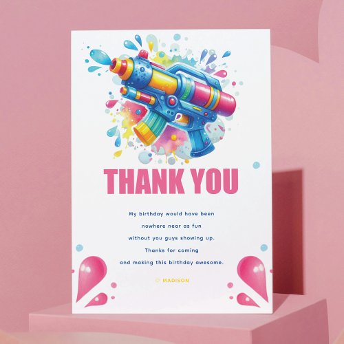 Water Gun Custom Girl Birthday Thank You Card