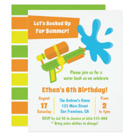 Water Gun Game Kids Birthday Party Invitations
