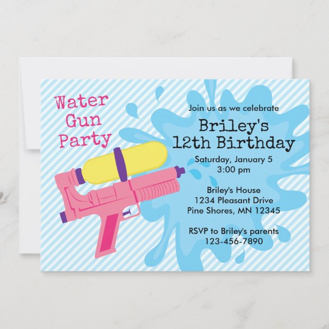 Water Gun Girl Birthday Party Invitations (Front)