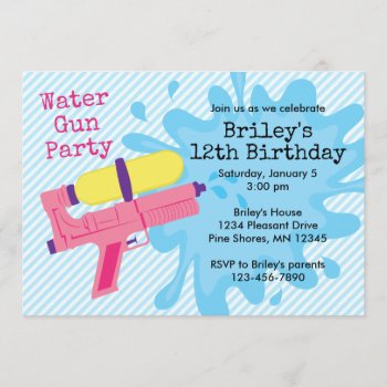 Water Gun Girl Birthday Party Invitations by InvitingExpression at Zazzle