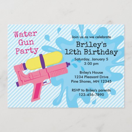 Water Gun Girl Birthday Party Invitations