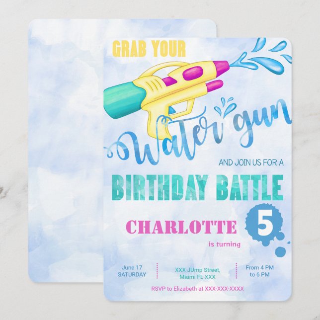 Water Gun Invitations  (Front/Back)