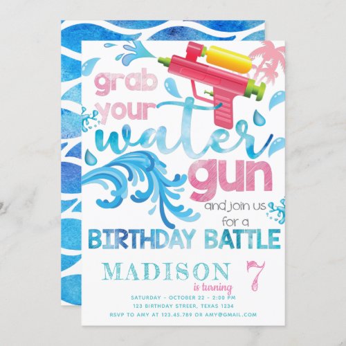 Water Gun Summer Birthday Party for Girl Invitation