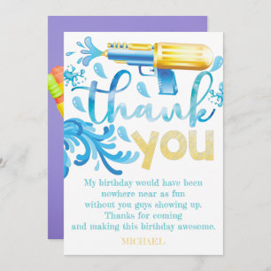 Water Gun Summer Birthday Party Photo Thank You Card