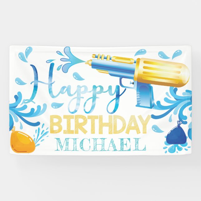 Water Gun Summer Birthday Personalized Banner (Horizontal)