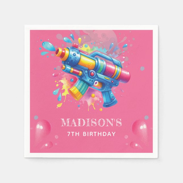 Water Gun Summer Birthday Personalized Napkins (Front)