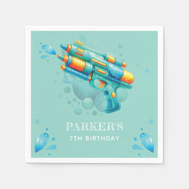Water Gun Summer Boy Birthday Personalized Napkins (Front)