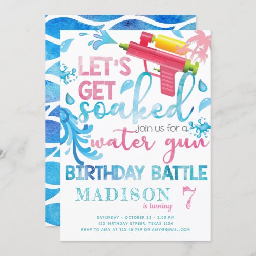Water Gun Summer Girl Birthday Party Invitation