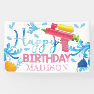 Water Gun Summer Girl Birthday Personalized Banner