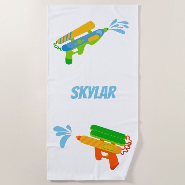 Water guns kids personalized summertime beach towel (Front)