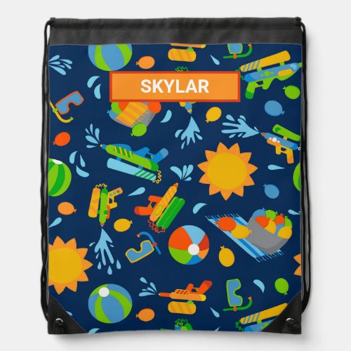 Water guns water balloons summer kids pattern drawstring bag