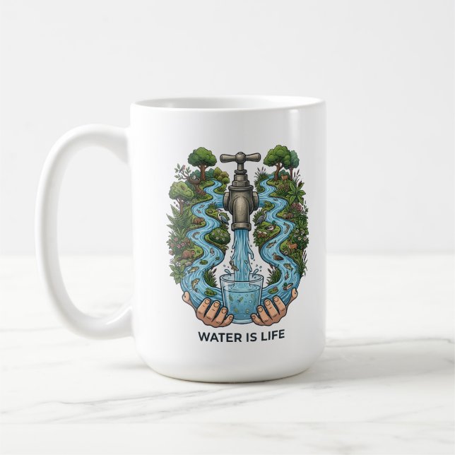 Water Is Life | Nature Ecosystem Conservation Art Coffee Mug (Left)