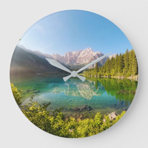 Water  Lago di Fusine Mount Gangart Julian Alps Large Clock
