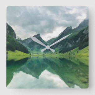 Water Lake Swiss Alps Square Wall Clock