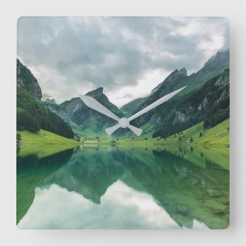 Water  Lake Swiss Alps Square Wall Clock