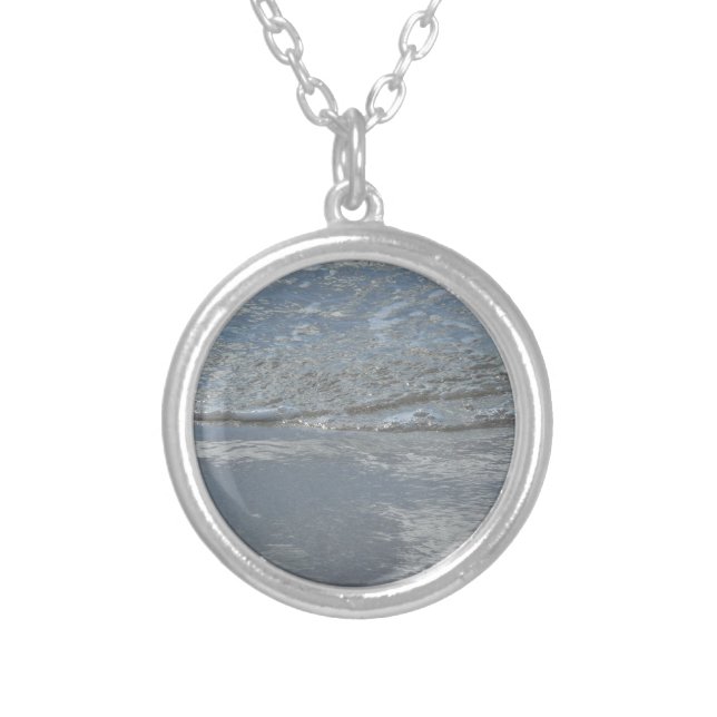 Water Lapping on the Beach Abstract Photography Silver Plated Necklace (Front)