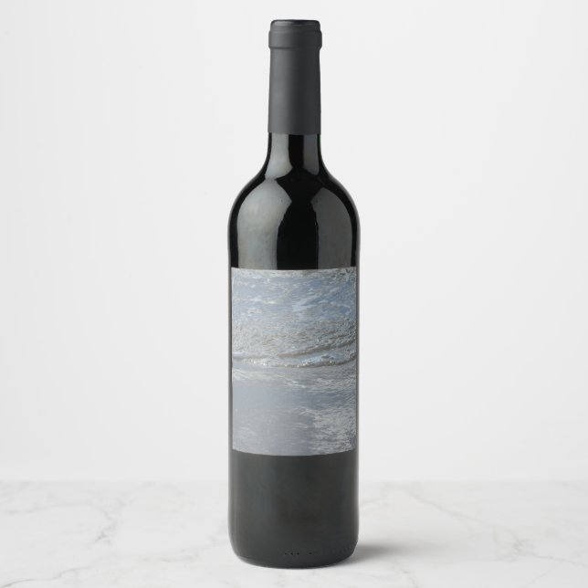 Water Lapping on the Beach Abstract Photography Wine Label (Front)