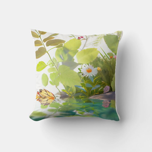 Water Leaves Calm Tranquil Nature Peaceful Season  Throw Pillow (Front)