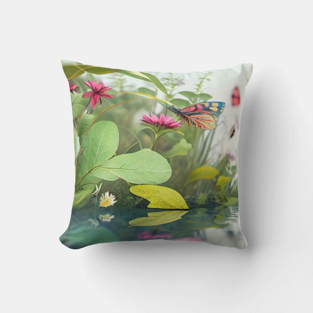 Water Leaves Calm Tranquil Nature Peaceful Season  Throw Pillow (Front)