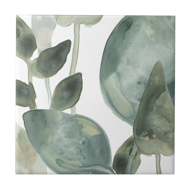 Water Leaves - Watercolor Ceramic Tile (Front)