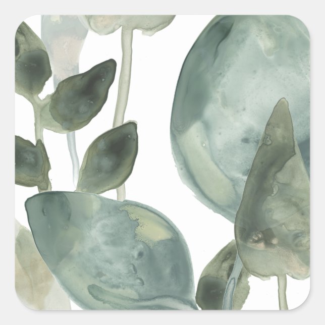 Water Leaves - Watercolor Square Sticker (Front)