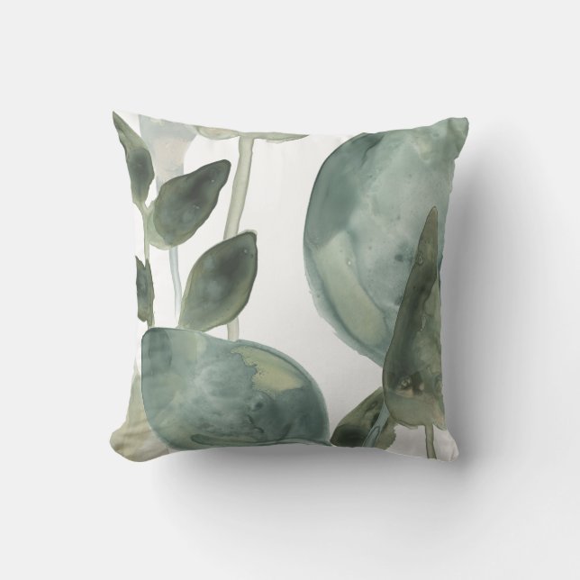 Water Leaves - Watercolor Throw Pillow (Front)