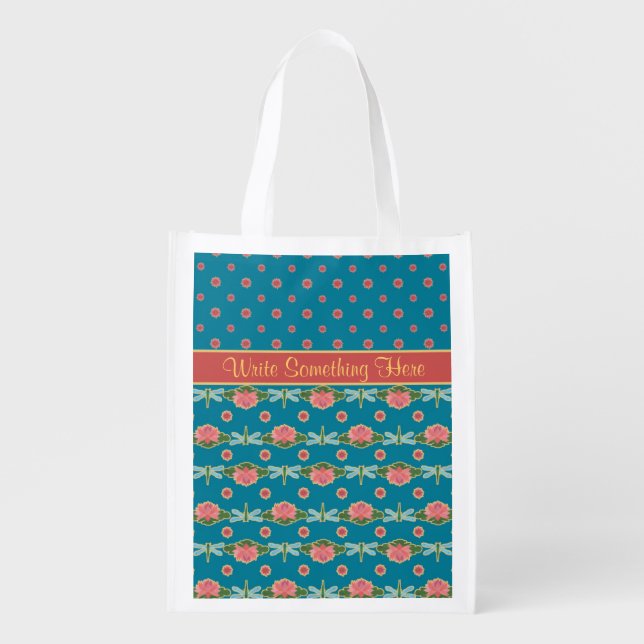 Water Lilies and Dragonflies Custom Shopping Bag (Front)