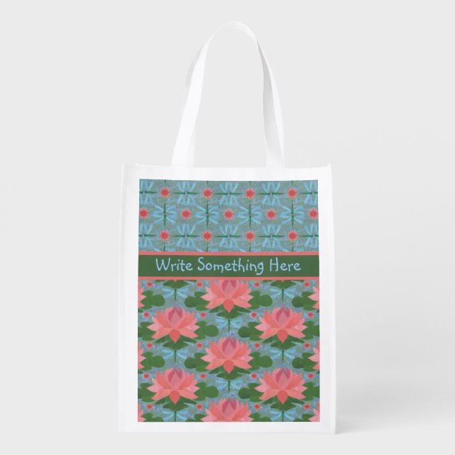 Water Lilies and Dragonflies Custom Shopping Bag (Back)