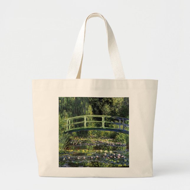 Water Lilies and Japanese Bridge Large Tote Bag (Front)