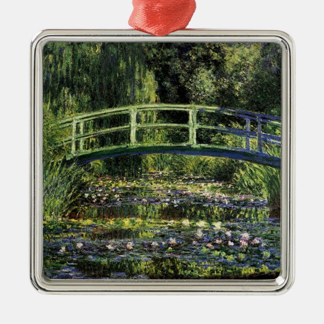 Water Lilies and Japanese Bridge Metal Ornament (Front)