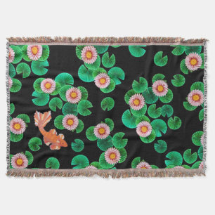 Water Lilies and Koi Fish Throw Blanket