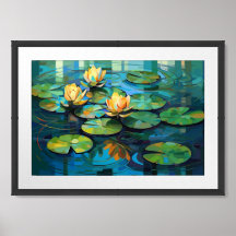 Water lilies and lotus flowers watercolor painting