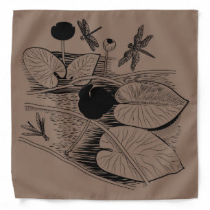 Water-lilies black engraving bandana