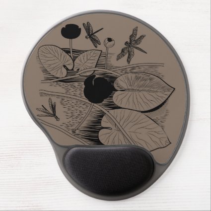 Water-lilies black engraving gel mouse pad