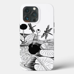 Water-lilies black graphic iPhone 13 Pro Case