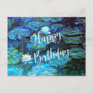 Water Lilies (blue), Birthday Greetings Postcard