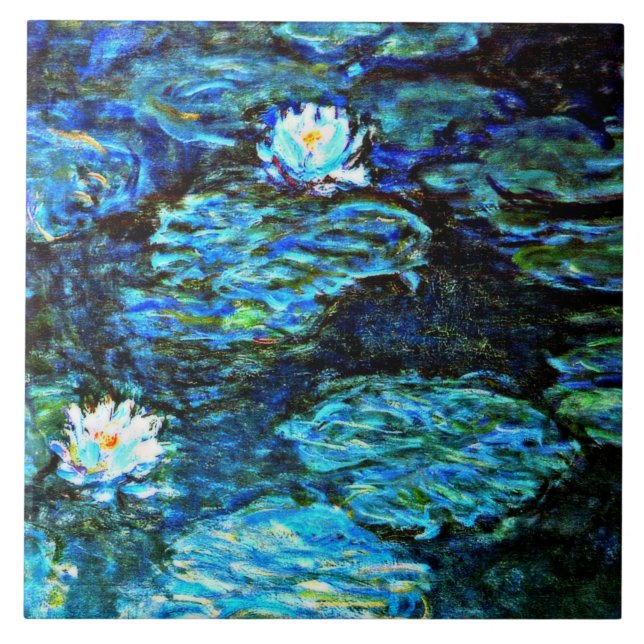 Water Lilies, Blue, by Claude Monet Ceramic Tile (Front)