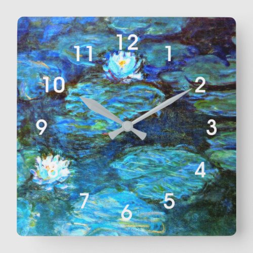 Water Lilies Blue painting by Claude Monet Square Wall Clock