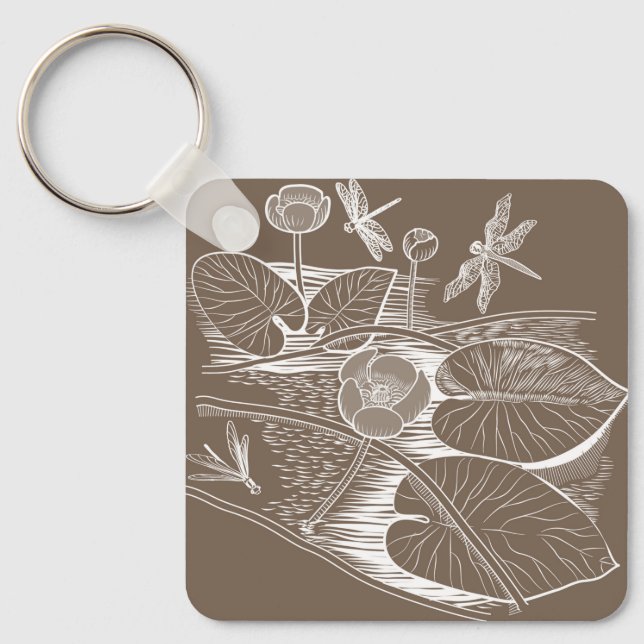 Water-lilies brown graphic keychain (Front)