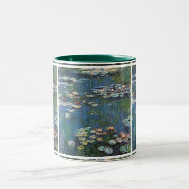 Water lilies by Claude Monet,impressionist painter Two-Tone Coffee Mug (Center)