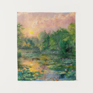 Water Lilies by Claude Monet, Sunset, Colorful Tapestry
