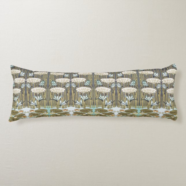 Water Lilies Dragonflies Marsh Art Nouveau Body Pillow (Front)