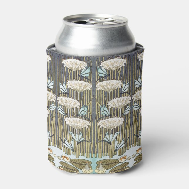 Water Lilies Dragonflies Marsh Art Nouveau Can Cooler (Can Front)